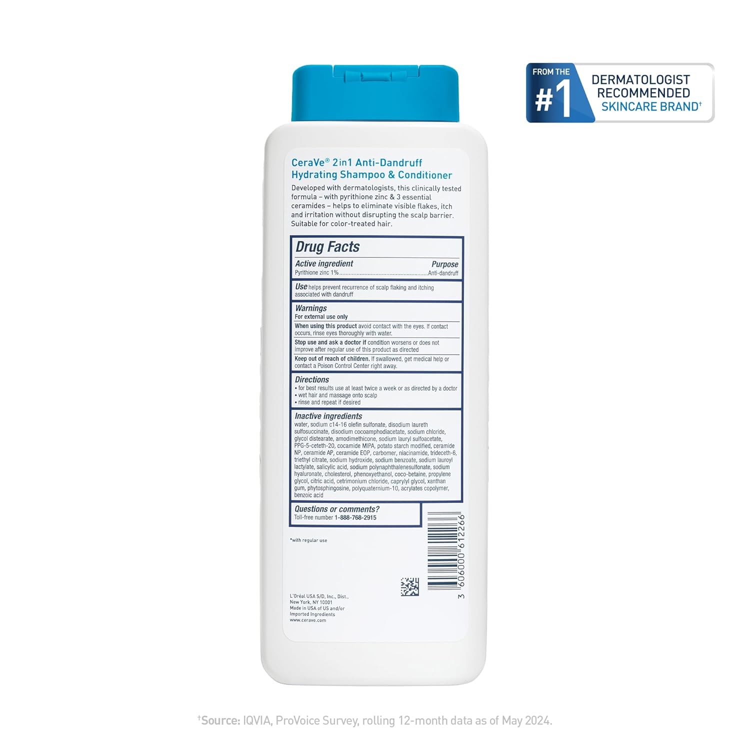 CeraVe 2 In 1 Hydrating Anti Dandruff Shampoo And Conditioner Twin Pack, 1% Pyrithione Zinc Dandruff Treatment Helps Eliminate Dandruff, Color Safe & Sulfate Free, 12 Fl Oz Each (Set of 2)
