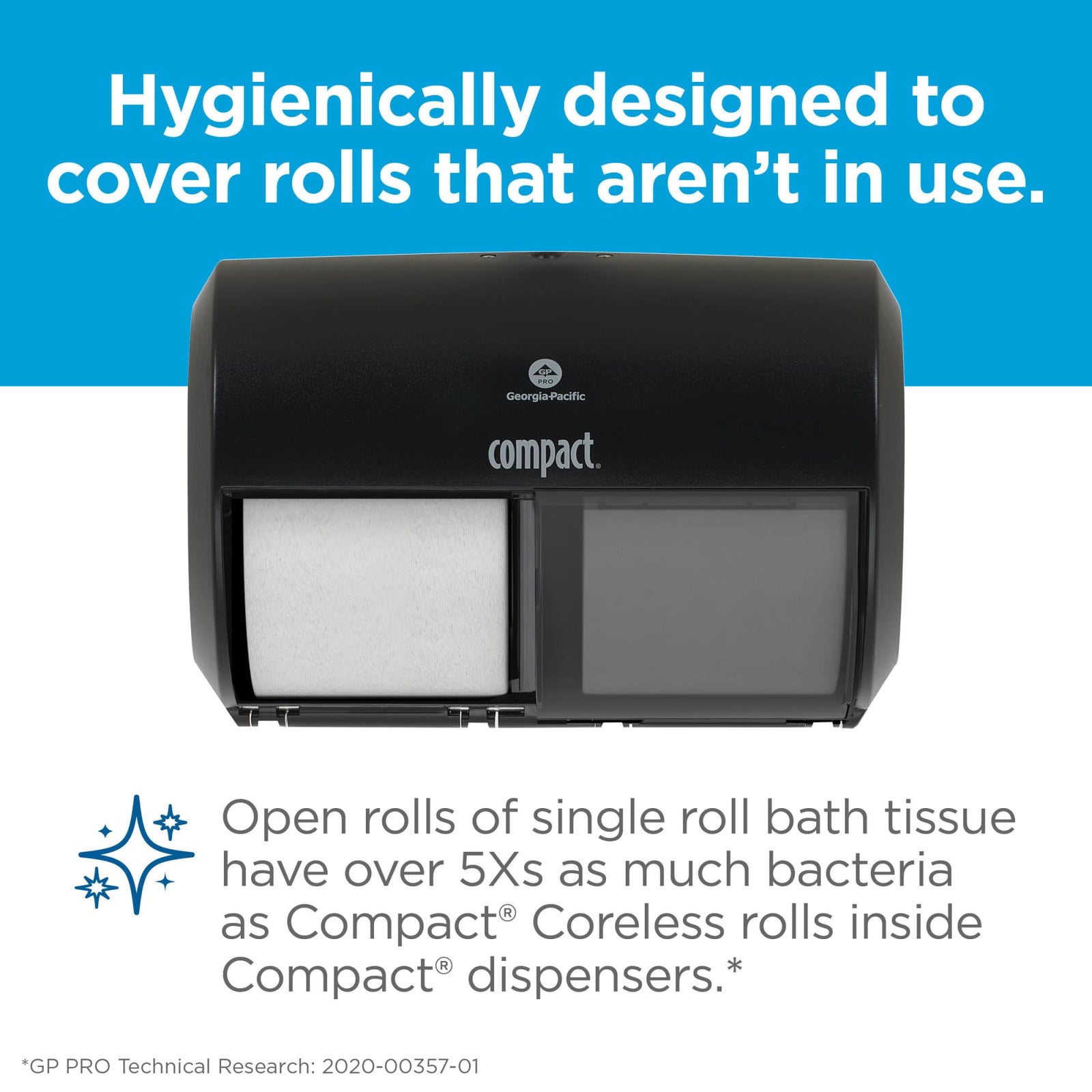 Georgia-Pacific Compact 2-Roll Side-by-Side Coreless High-Capacity Toilet Paper Dispenser by GP PRO (Georgia-Pacific), Stainless, 56798, 10.120" W x 6.750" D x 7.120" H, Stainless Steel