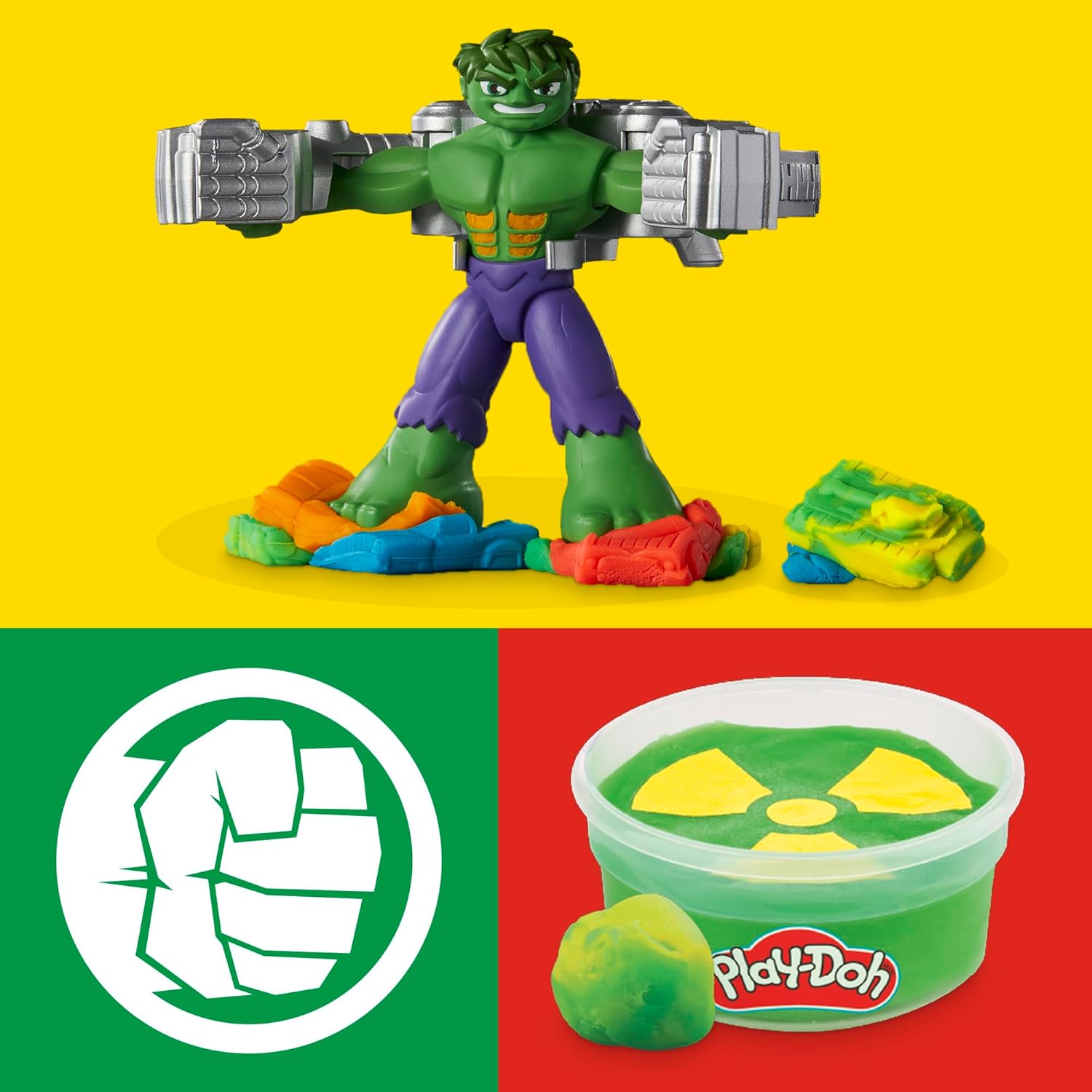 Play-Doh Marvel Hulk Smash & Squish Kids Playset with Bendy Action Figure and Accessories, Imagination Toys for Boys and Girls 4 and Up