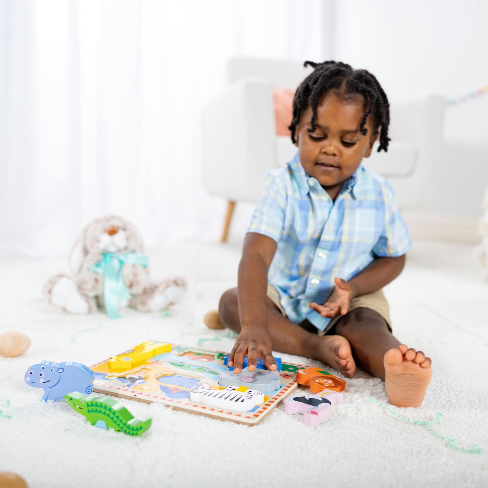 Melissa & Doug Safari Wooden Chunky Puzzle (8 pcs), Educational Screen Free Activity for Toddler, Preschoolers and Kids Ages 2+ - FSC Certified