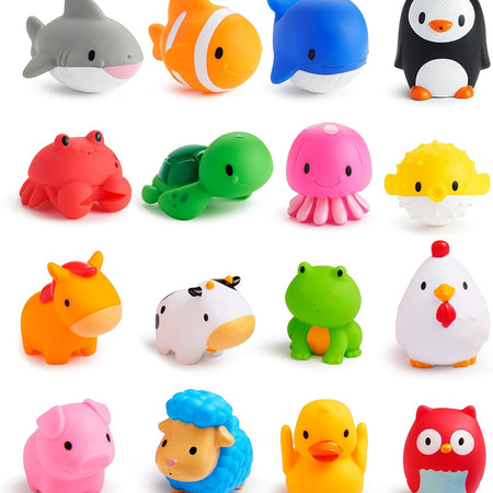 Munchkin Baby Bath Toy Squirts for Babies and Toddlers 9 Months and Up, Farm and Ocean Animal Squirters, 16 Pack