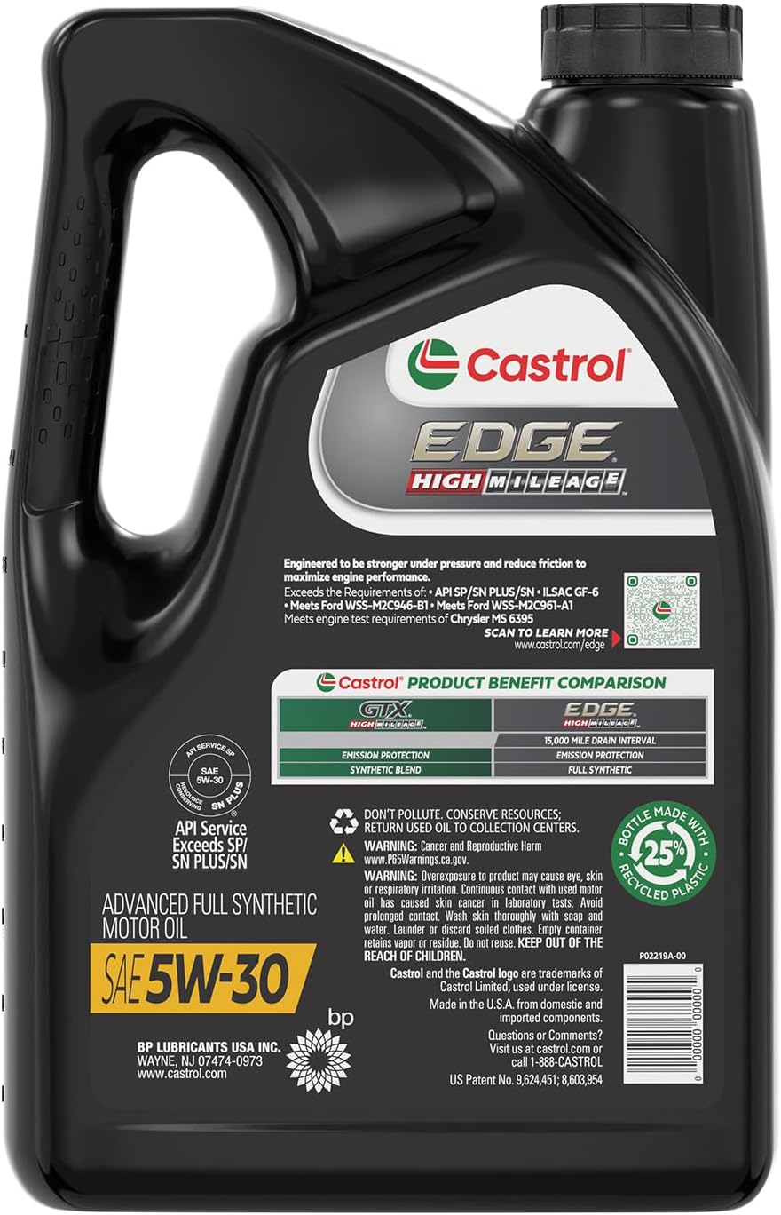 Castrol EDGE High Mileage 5W-30 Advanced Full Synthetic Motor Oil, 1 Quart