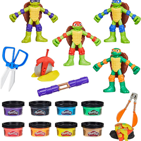 Play-Doh Teenage Mutant Ninja Turtles Cowabunga Creations Bendy 4 Inch Action Figures Set, Kids Arts & Crafts, TMNT Toys for Boys & Girls 4+