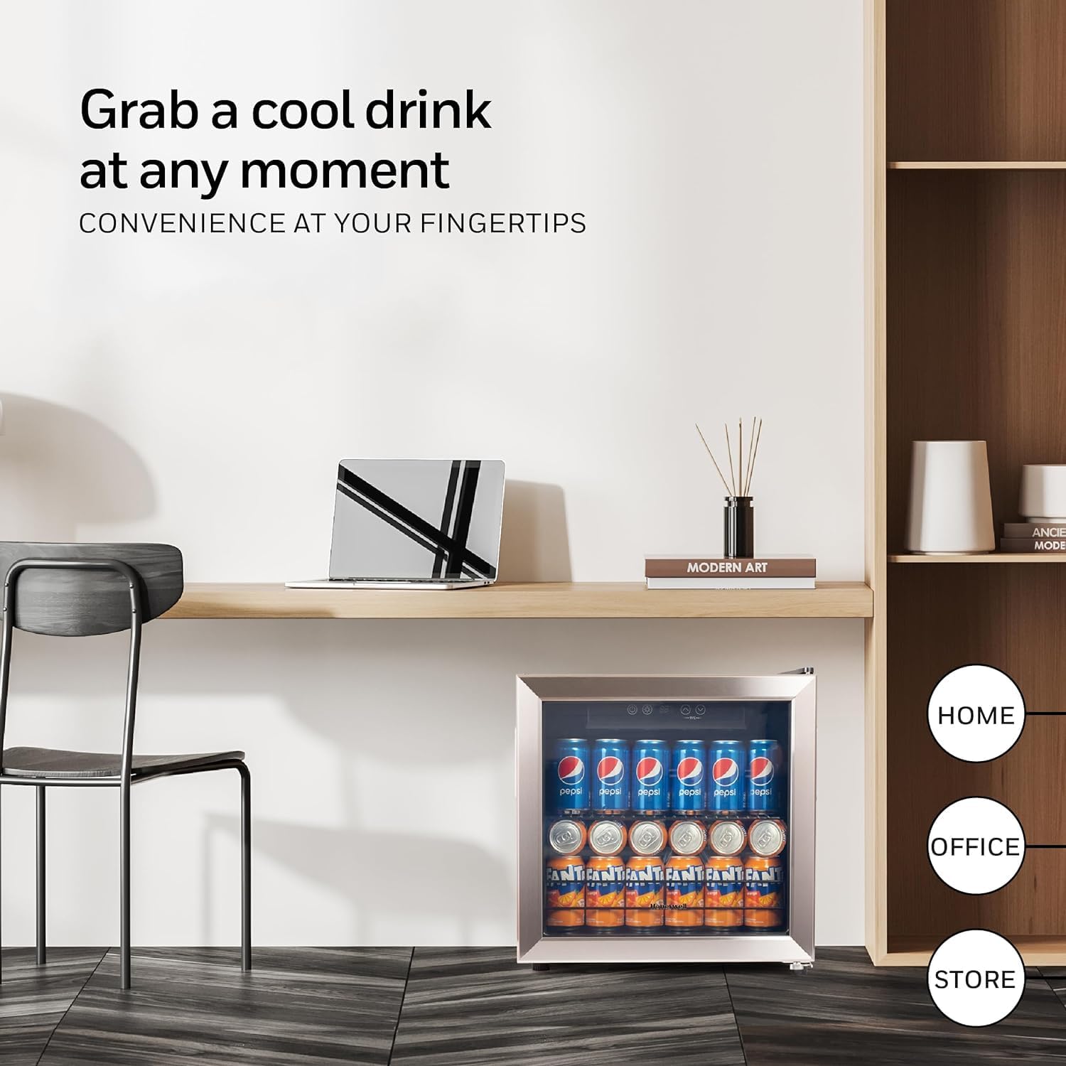 Honeywell Beverage Refrigerator and Cooler, 48 Can Mini Fridge with Glass Door for Soda Beer or Wine for Office or Bar with Adjustable Removable Shelving