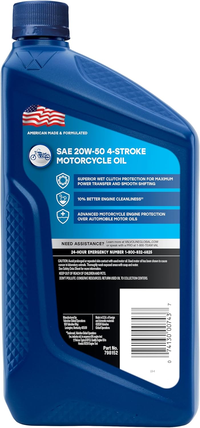 Valvoline 4-Stroke Motorcycle Full Synthetic SAE 10W-40 Motor Oil 1 QT (Pack of 3)