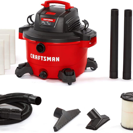 CRAFTSMAN CMXEVBE17594 12 Gallon 6.0 Peak HP Wet Dry Vac, Portable Shop Vacuum Wet and Dry with Filter, 3 Dust Bags, Muffler/Diffuser, Hose and Attachments for Home Projects & Renovations