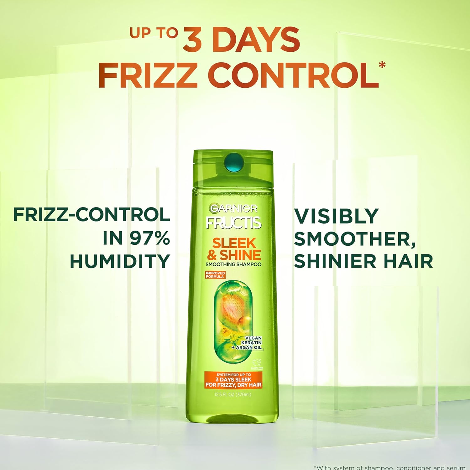 Garnier Fructis Sleek & Shine Shampoo, Conditioner + Anti-Frizz Serum Set for Frizzy, Dry Hair, Argan Oil (3 Items), 1 Kit (Packaging May Vary)