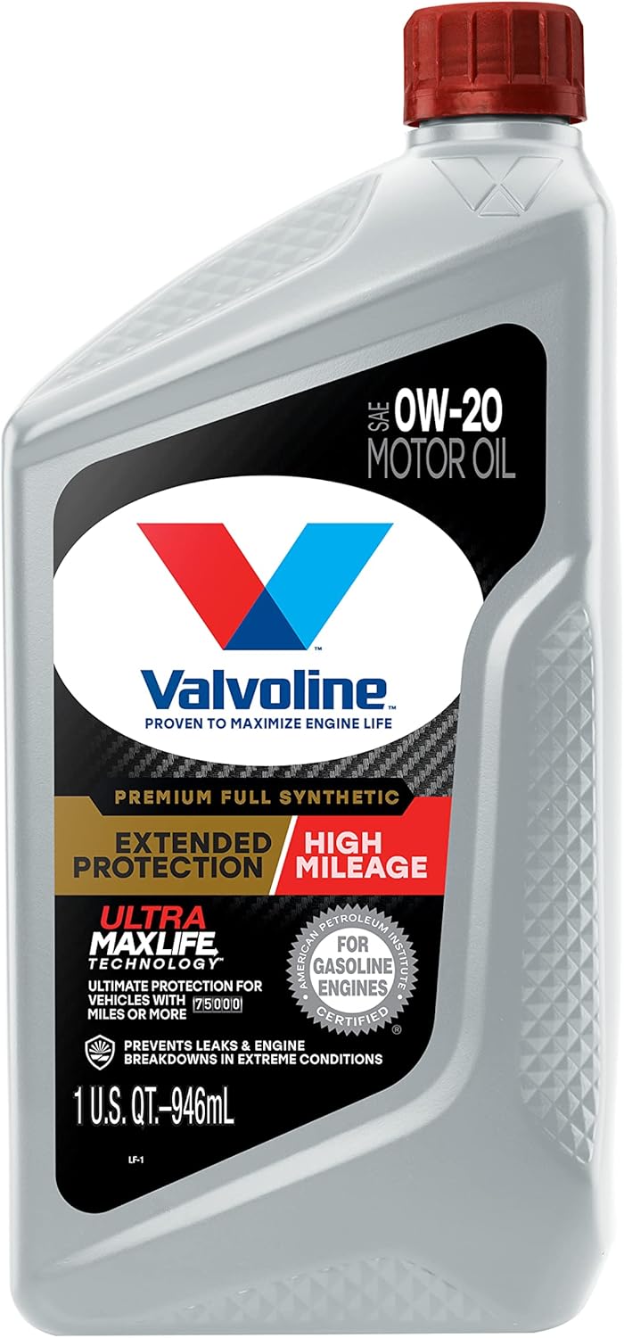 Valvoline Full Synthetic High Mileage with MaxLife Technology SAE 0W-20 Motor Oil 5 QT, Case of 3