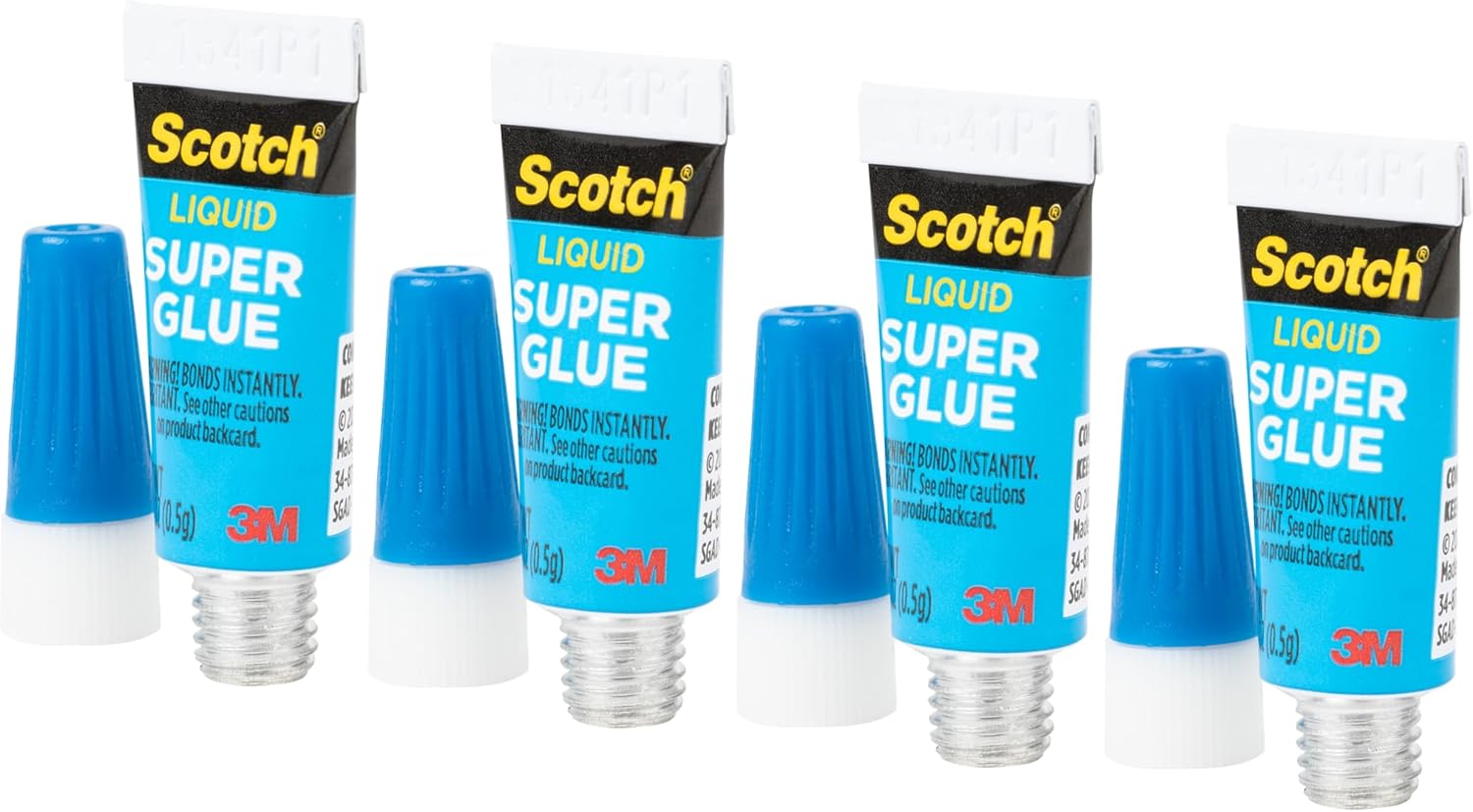 Scotch Super Glue Liquid, 4-Pack of Single-Use Tubes, .017 oz Each, Fast Drying Liquid Formula (AD114)