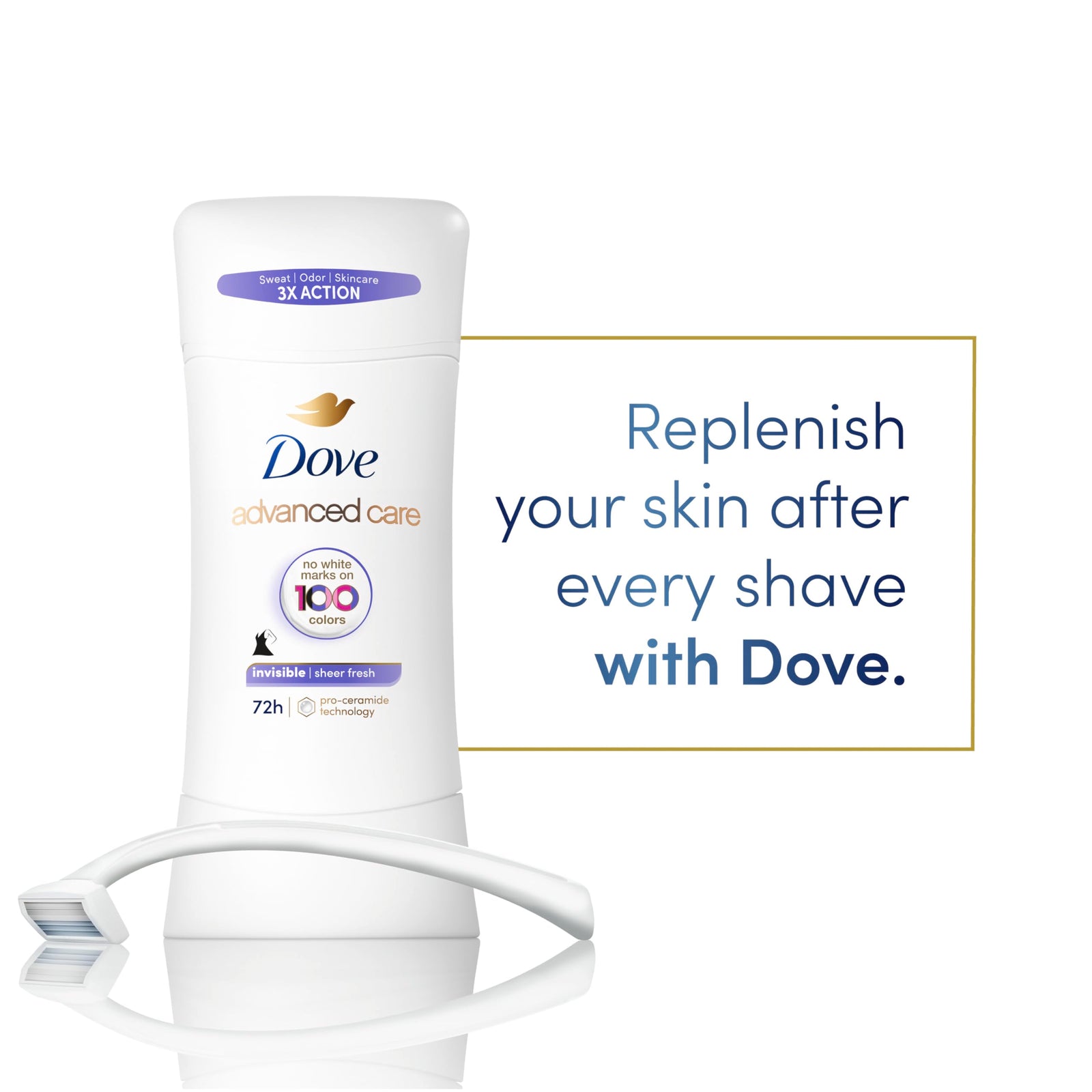 Dove Advanced Care Antiperspirant Deodorant Stick Sheer Cool for Soft, Resilient Skin, with 72-Hour Sweat & Odor Protection, 2.6 oz