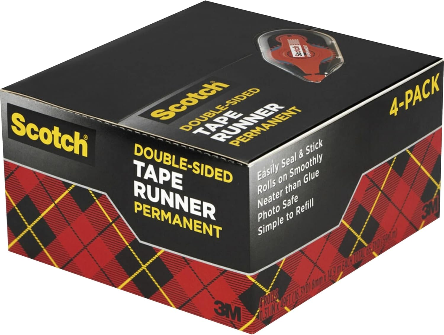 Scotch Adhesive Dot Roller Value Pack, .31 in x 49 ft, Great for Home Office, Scrapbooking, and Art Projects, 4-Pack