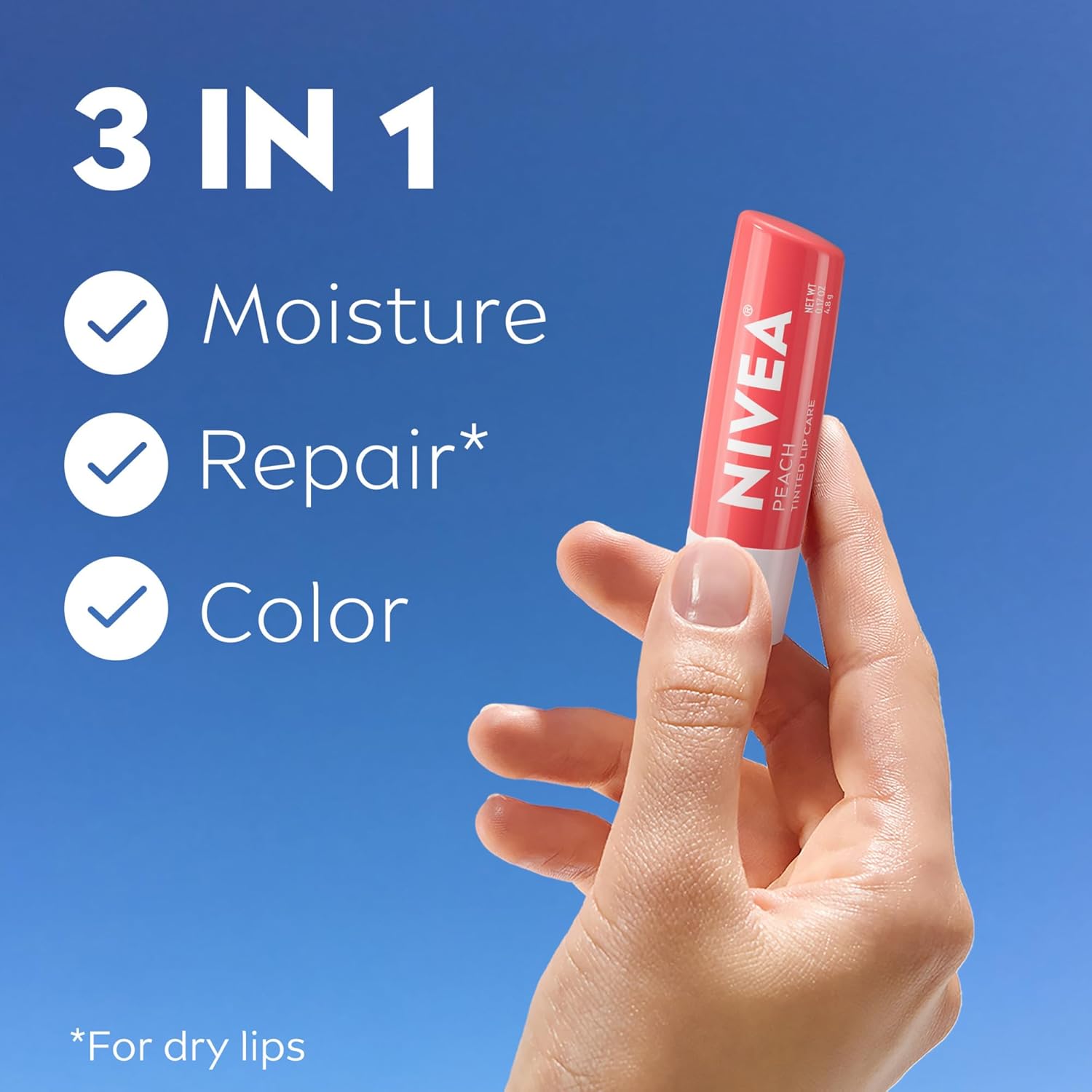 NIVEA Mango Lip Care, Vegan Lip Balm Pack with Shea Butter, Nourishing Oils and Vitamin C & E, 3-in-1 Moisturize, Repair and Protect, 0.17 Oz Stick, Pack of 4