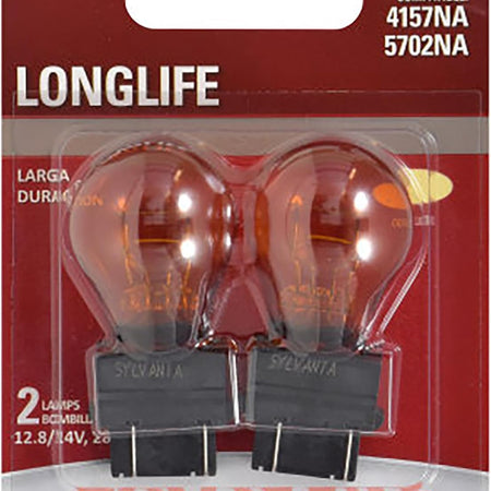 SYLVANIA 3157NA Long Life Mini Bulb - Amber Automotive Light Bulb - Car Signal Light Bulb Ideal for Parking, Side Marker & Turn Signal Applications - 2 Bulbs