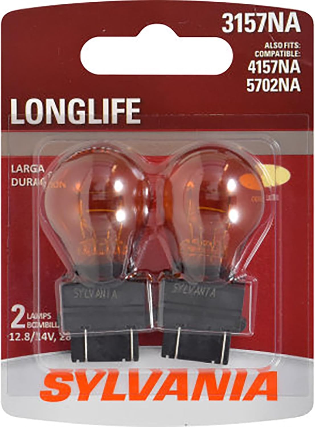 SYLVANIA 3157NA Long Life Mini Bulb - Amber Automotive Light Bulb - Car Signal Light Bulb Ideal for Parking, Side Marker & Turn Signal Applications - 2 Bulbs