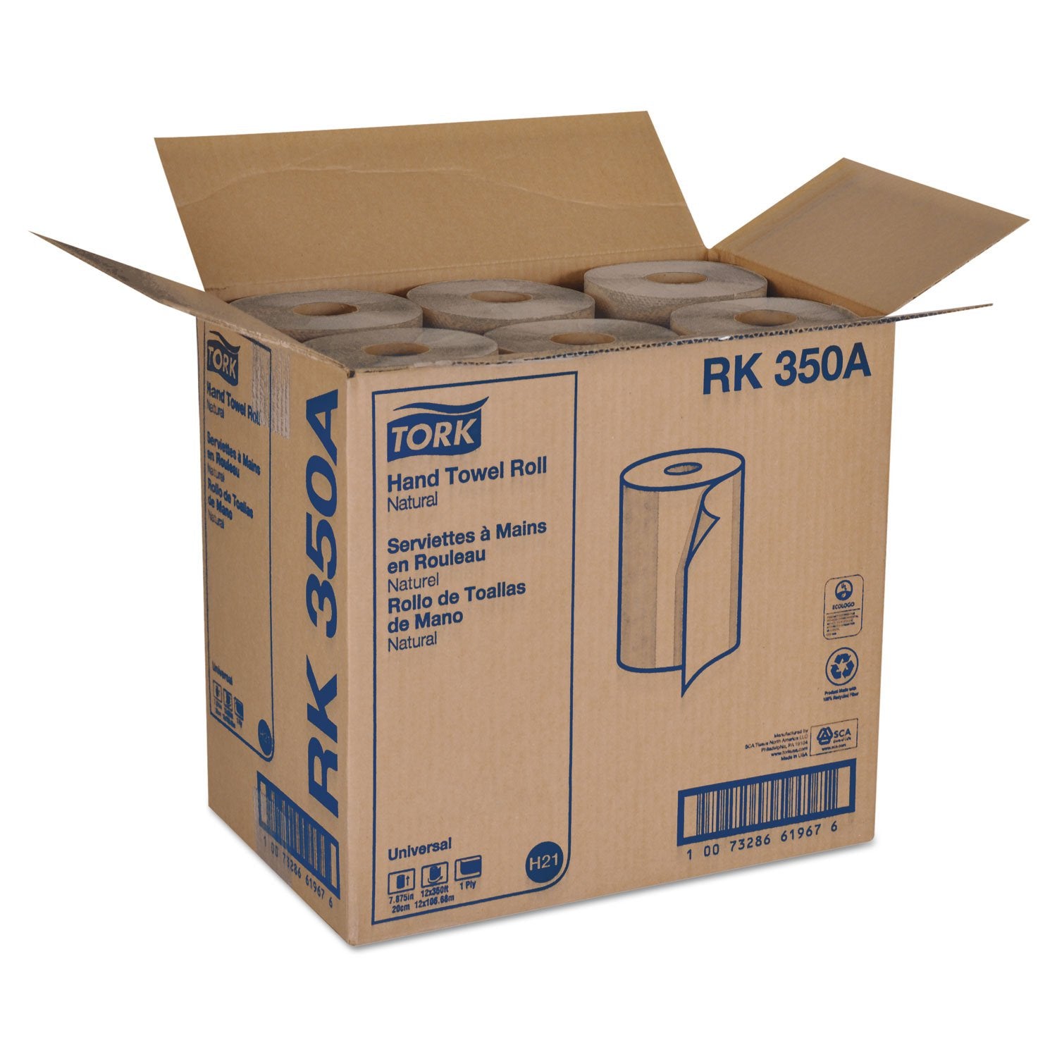 Tork Hand Towel Roll, Natural, Universal, H80, Extra Large, 100% Recycled, 1-Ply, 6 Rolls x 1000 ft, 8031000