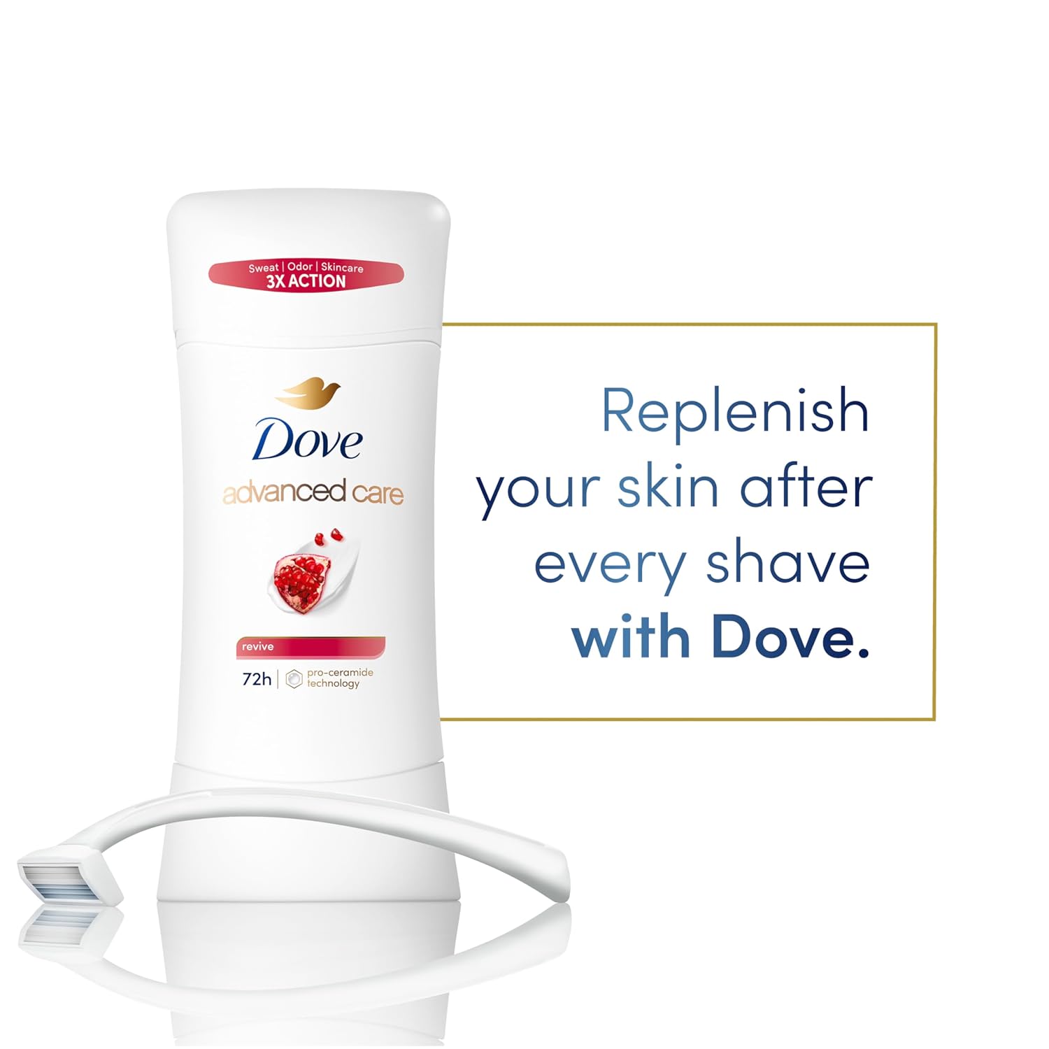 Dove Advanced Care Antiperspirant Deodorant Stick Cool Essentials 4 ct for helping your skin barrier repair after shaving 72 hour odor control and sweat protection with Pro Ceramide Technology 2.6 oz