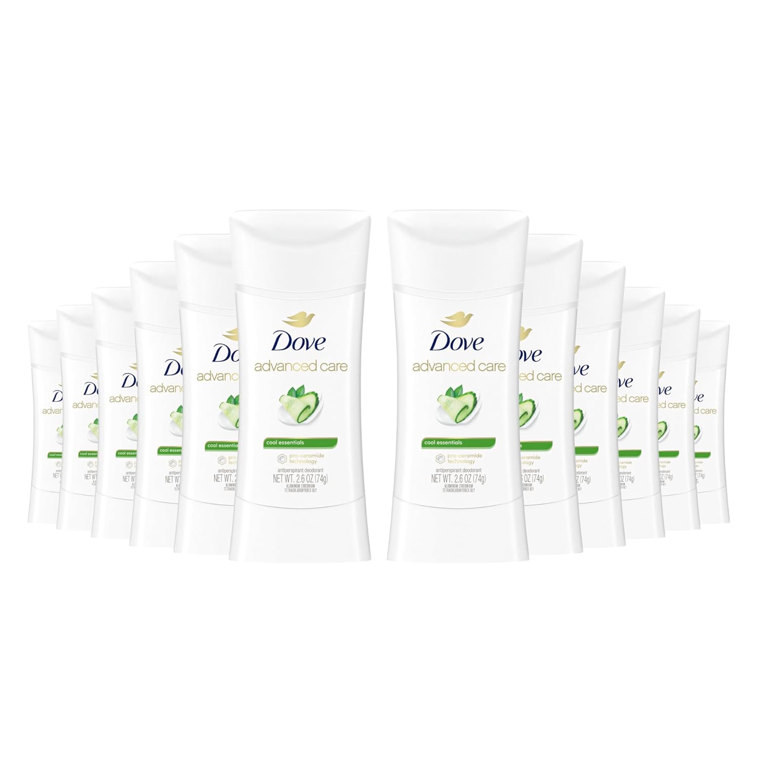 Dove Advanced Care Antiperspirant Deodorant Stick Cool Essentials 4 ct for helping your skin barrier repair after shaving 72 hour odor control and sweat protection with Pro Ceramide Technology 2.6 oz