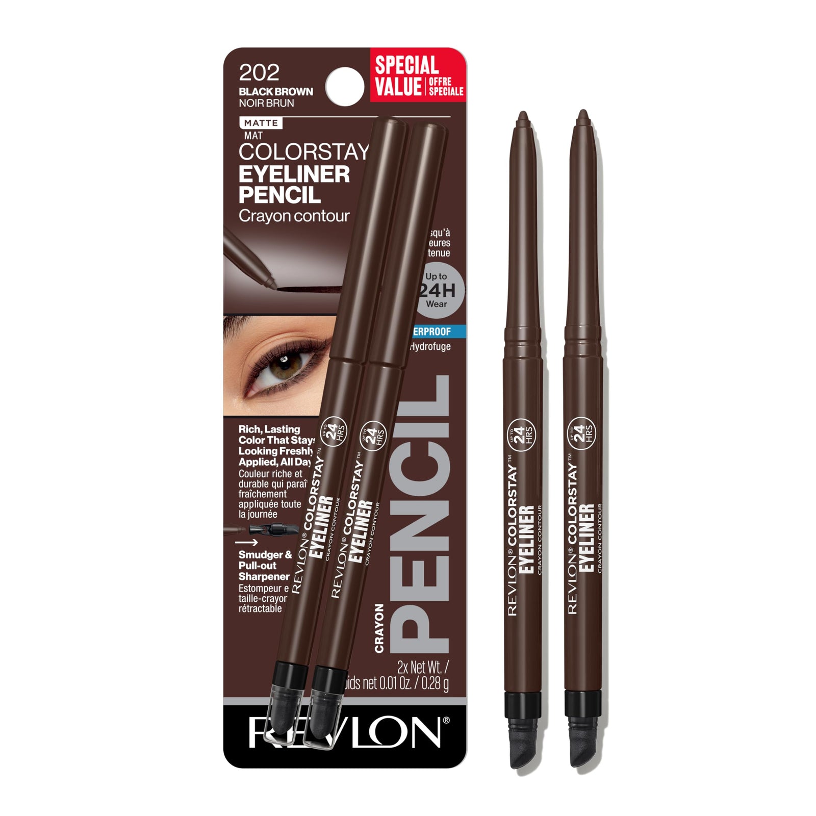 Revlon ColorStay Pencil Waterproof Eyeliner, Smudge-Proof, Eye Makeup with Built-In Sharpener, Stocking Stuffer for Women, 201 Black, 0.01 oz