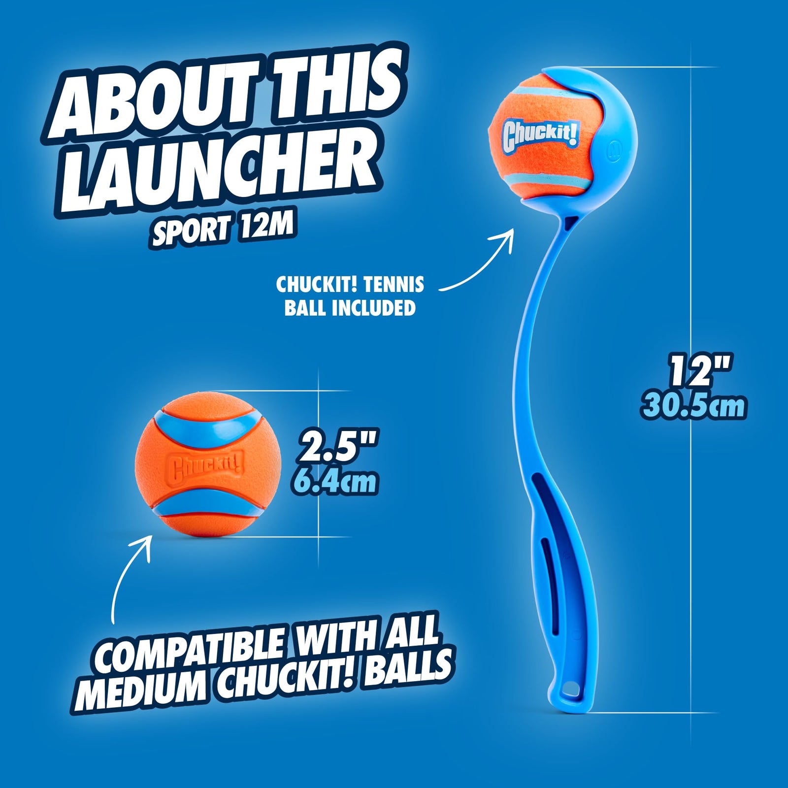 Chuckit! Ultra Ball & Launcher Bundle - Classic 26" with 2 Pack Medium (2.5") Bouncy Fetch Balls for Dogs 20-60 lbs, Dog Fetch Ball Thrower