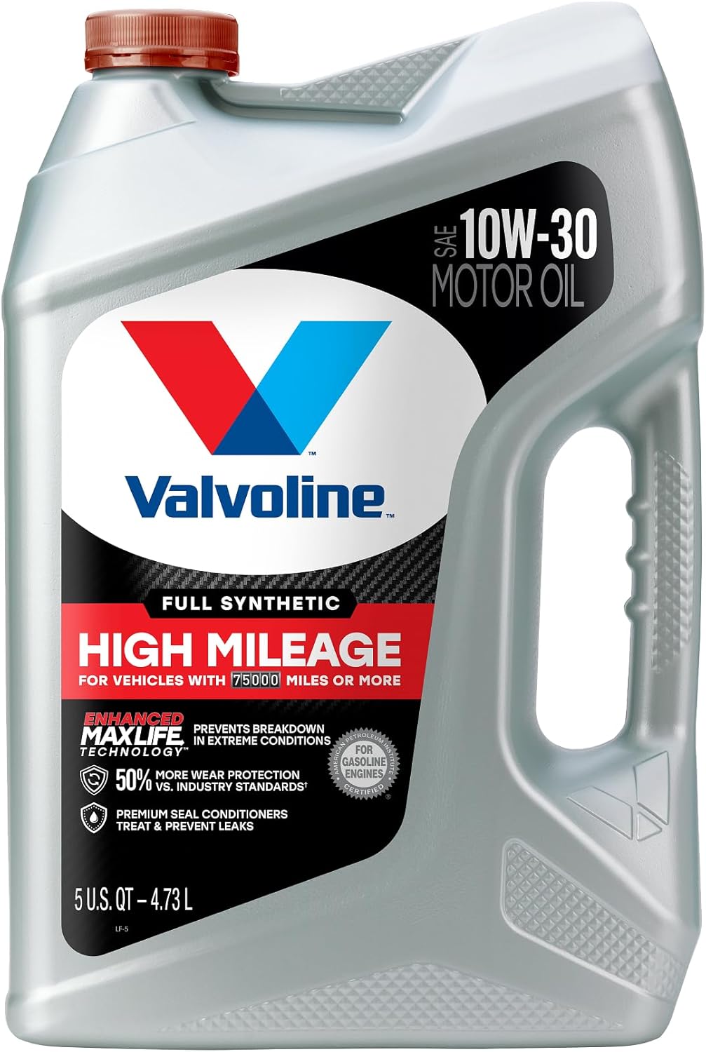 Valvoline Full Synthetic High Mileage with MaxLife Technology SAE 0W-20 Motor Oil 5 QT, Case of 3