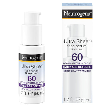 Neutrogena Ultra Sheer Face Sunscreen with Vitamin E & SPF 60, Sunscreen for Face with Broad Spectrum UVA/UVB Protection, Fragrance-Free, Oxybenzone-Free, Water-Resistant (80 minutes), 1.7 Fl Oz