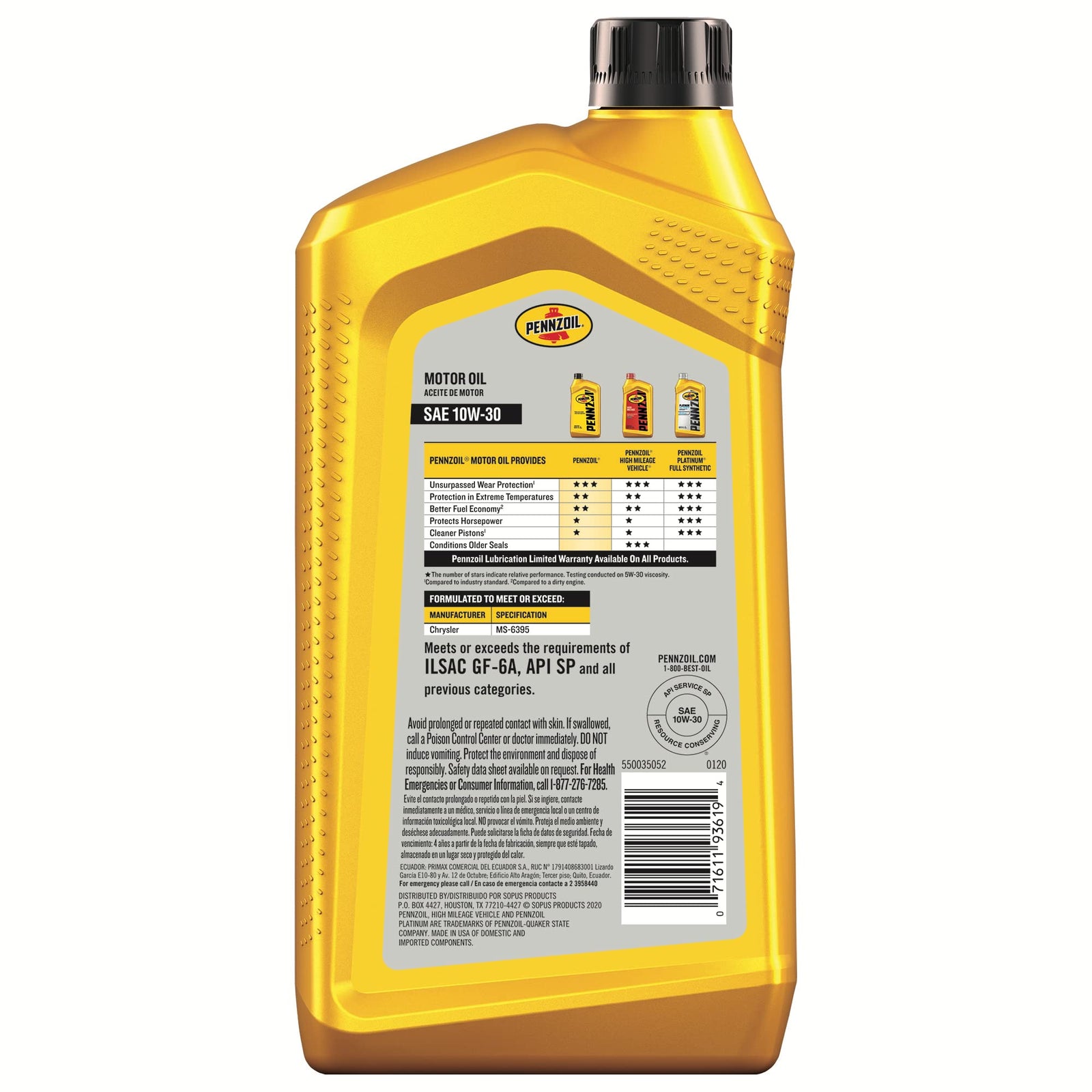 Pennzoil Motor Oil 10W-40 Motor Oil, 5 Quart (3 Pack)