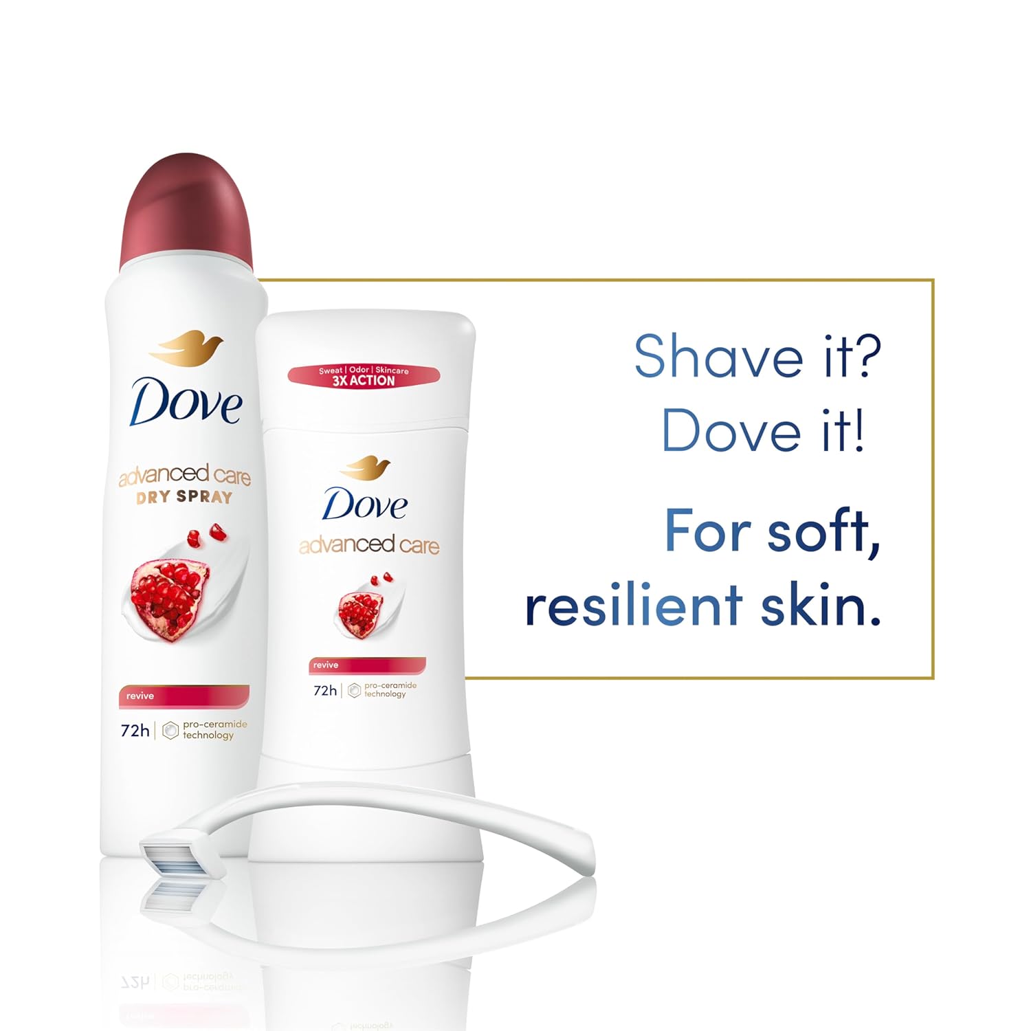 Dove Advanced Care Antiperspirant Deodorant Stick Cool Essentials 4 ct for helping your skin barrier repair after shaving 72 hour odor control and sweat protection with Pro Ceramide Technology 2.6 oz