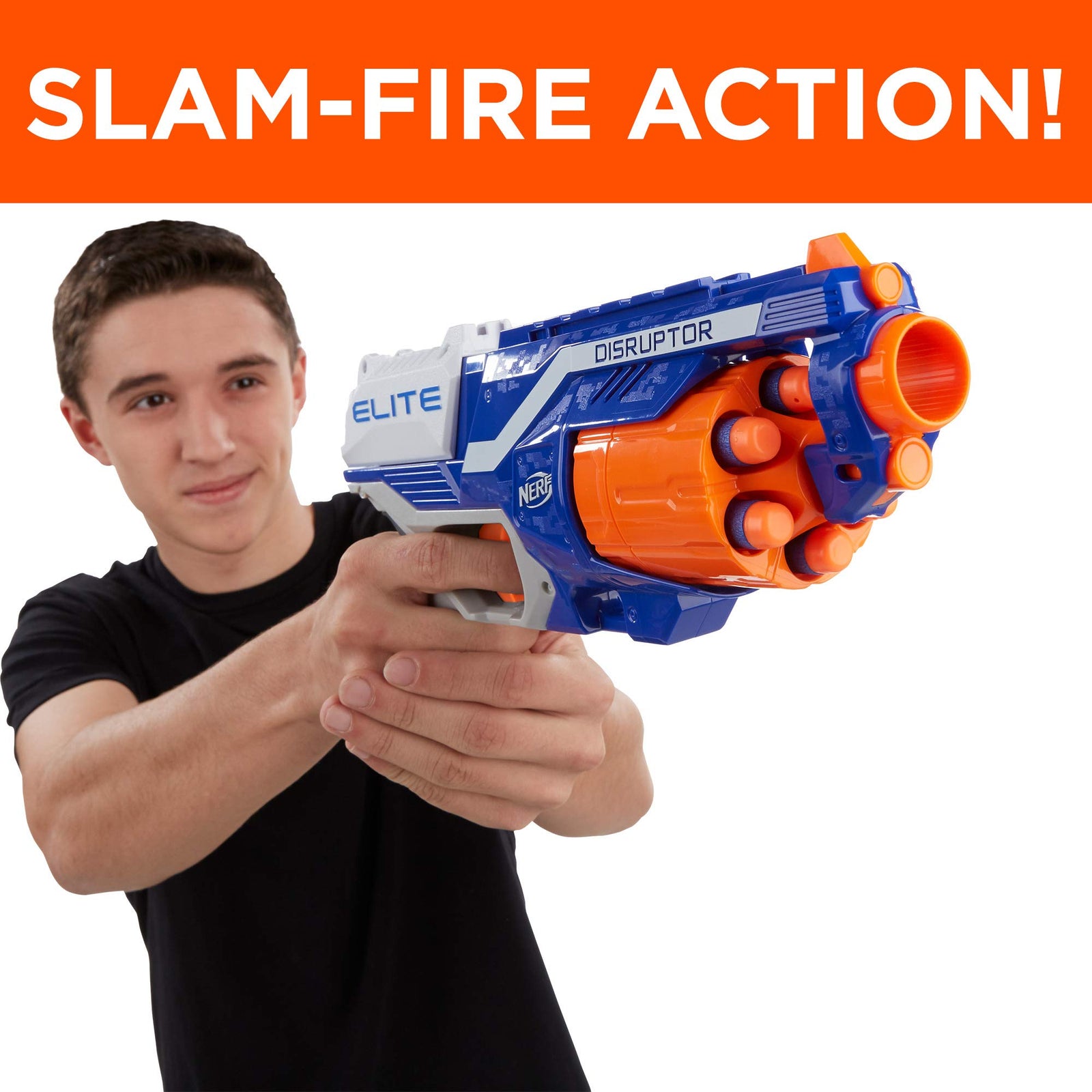 NERF Disruptor Elite Blaster - 6-Dart Rotating Drum, Slam Fire, Includes 6 Official Nerf Elite Darts - for Kids, Teens, Adults (Amazon Exclusive)