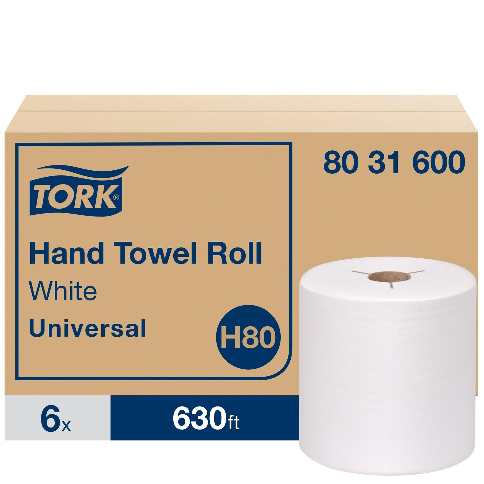 Tork Hand Towel Roll, Natural, Universal, H80, Extra Large, 100% Recycled, 1-Ply, 6 Rolls x 1000 ft, 8031000