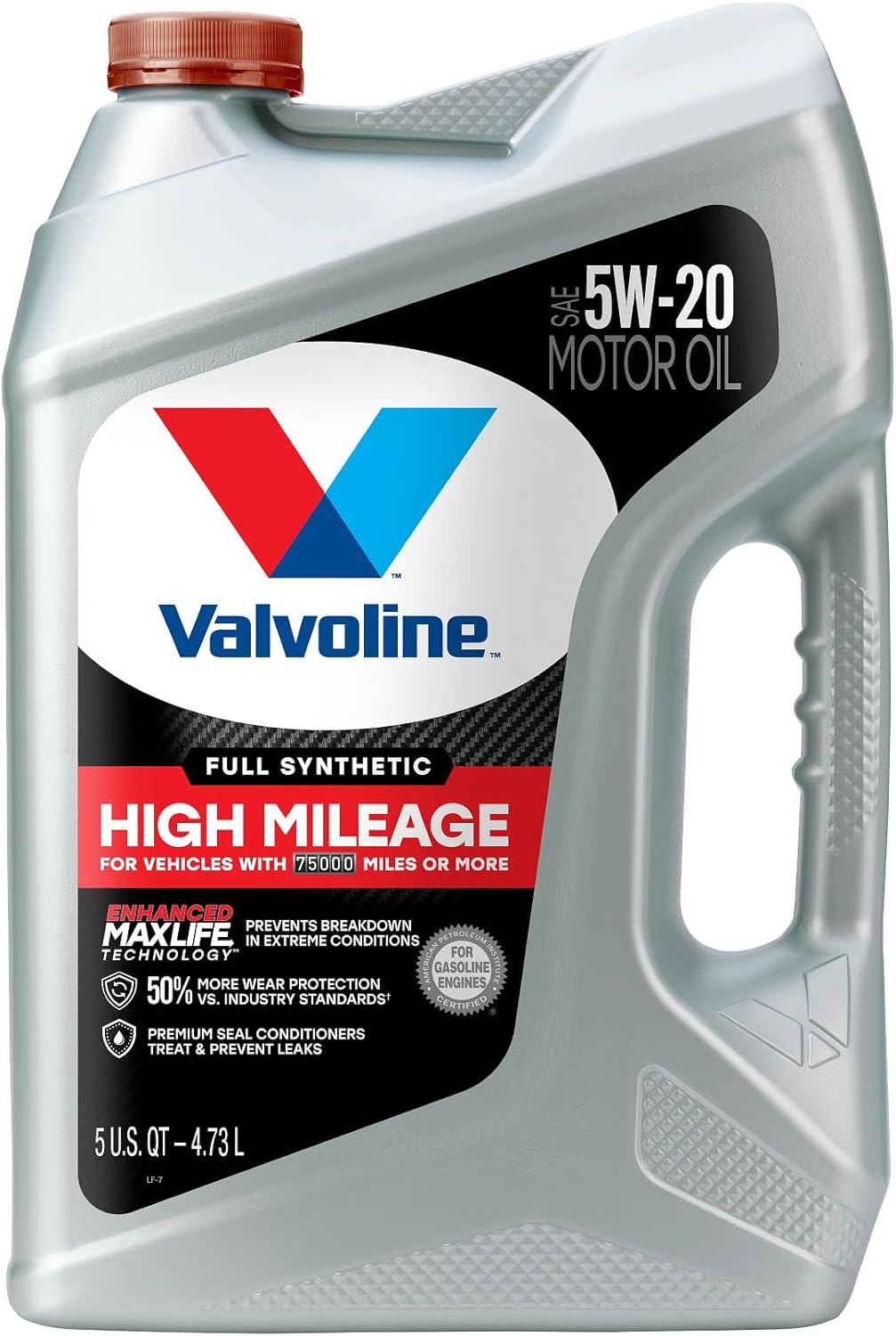 Valvoline Full Synthetic High Mileage with MaxLife Technology SAE 0W-20 Motor Oil 5 QT, Case of 3