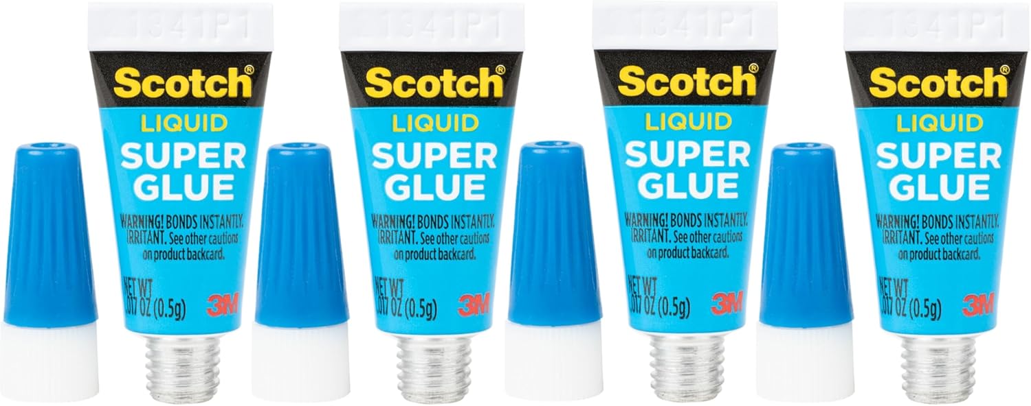 Scotch Super Glue Liquid, 4-Pack of Single-Use Tubes, .017 oz Each, Fast Drying Liquid Formula (AD114)
