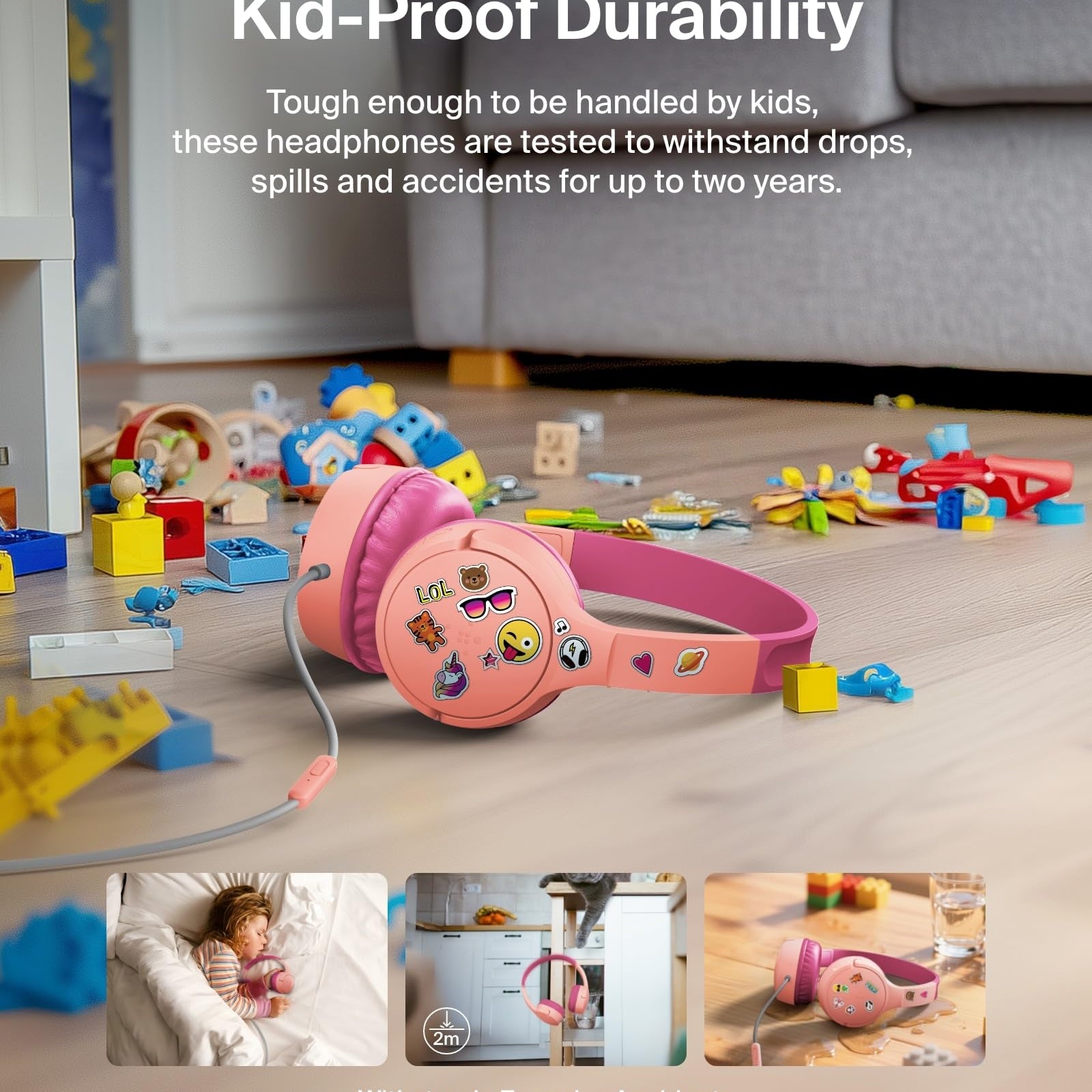 Belkin SoundForm Mini - Wireless Bluetooth Kids Headphones, 30H Battery, 85dB Safe Volume Limit, Built-in Microphone - Toddler On-Ear Earphones for iPhone, iPad, Fire Tablet, Ideal for School - White