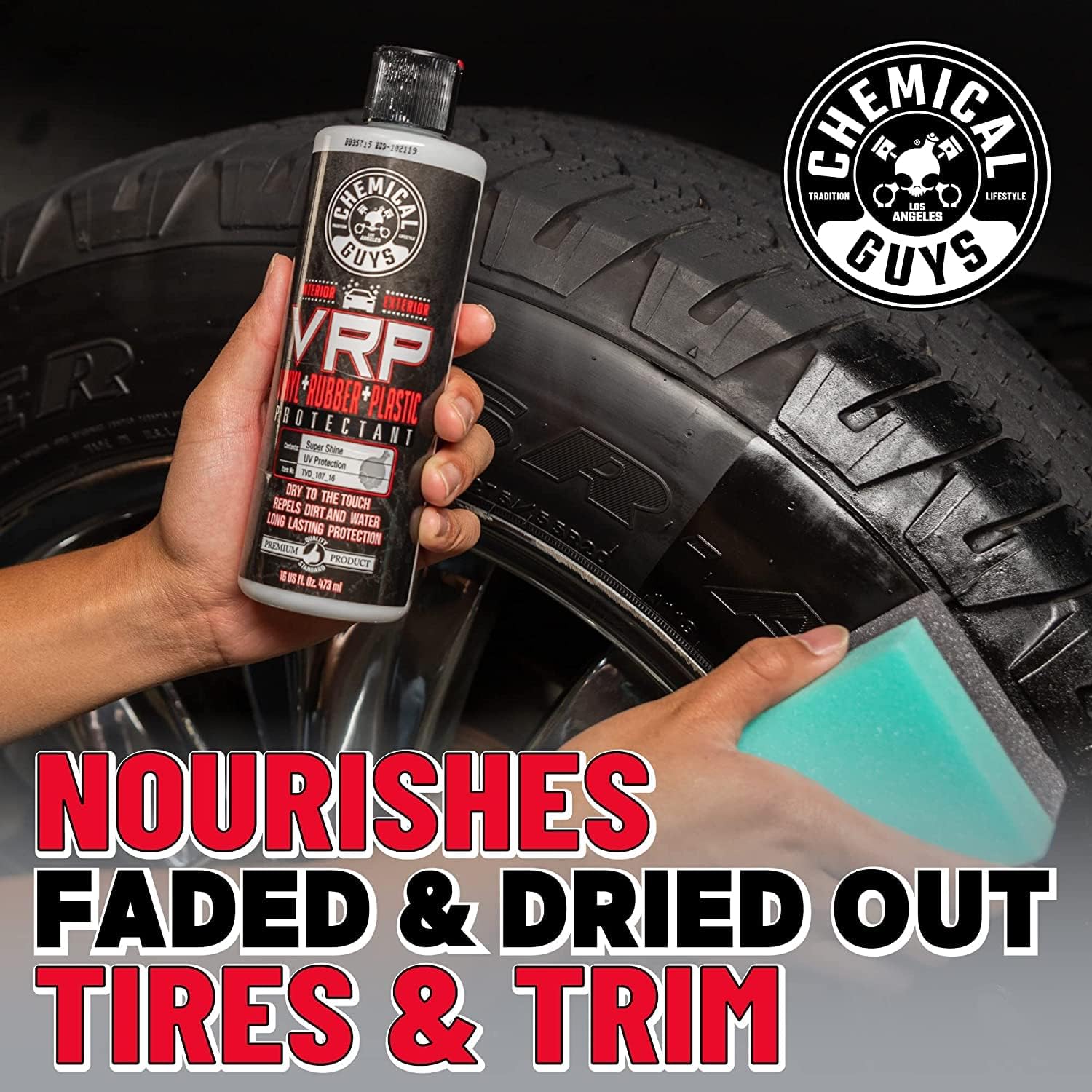 Chemical Guys VRP Vinyl, Rubber, and Plastic Dressing - Tire Dressing, Non-Greasy, Dry-to-the-Touch Shine for Tires, Trim, and More, Safe for Cars, Trucks, SUVs, RVs & More - 16 oz