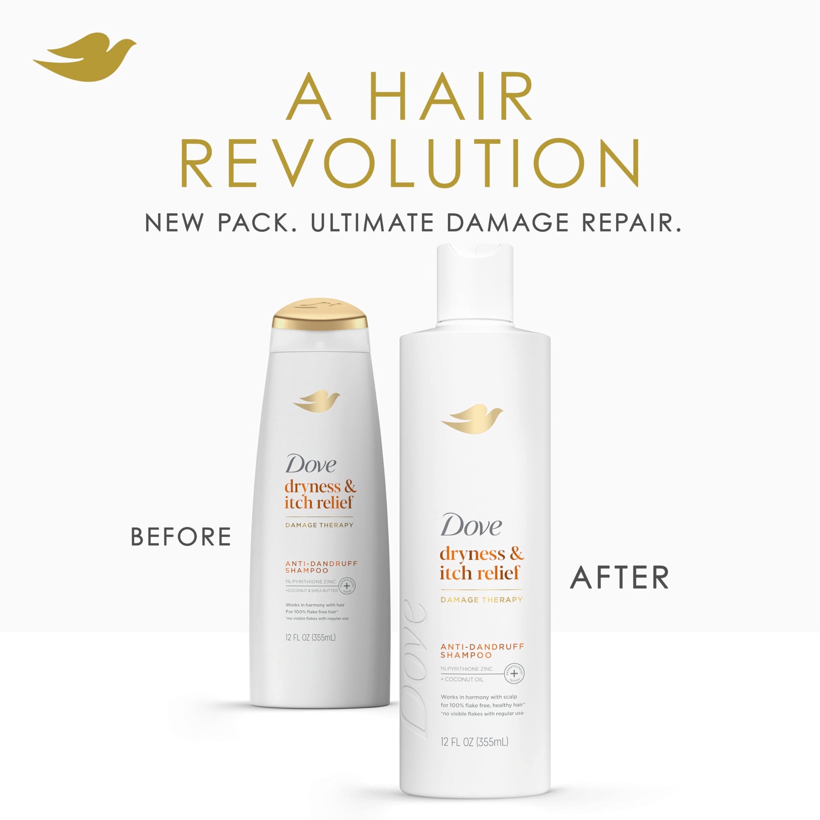 Dove Damage Therapy Derma Shampoo Dryness + Itch for Flaky Scalp with Pyrithione Zinc and Coconut Oil 12 Fl Oz