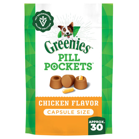 Greenies Pill Pockets for Dogs Large Size, Soft Dog Treats, Chicken Flavor, 7.9 oz. Pouch (30 Treats)
