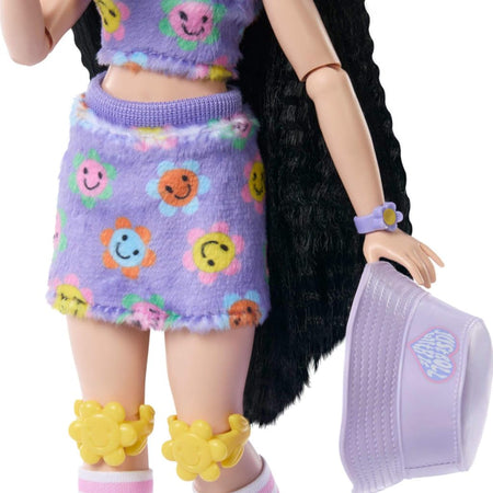 Barbie Dream Besties Doll and Accessories, Renee Posable Roller Skating Fashion Doll with Black Hair, 12 Video & Food Themed Pieces