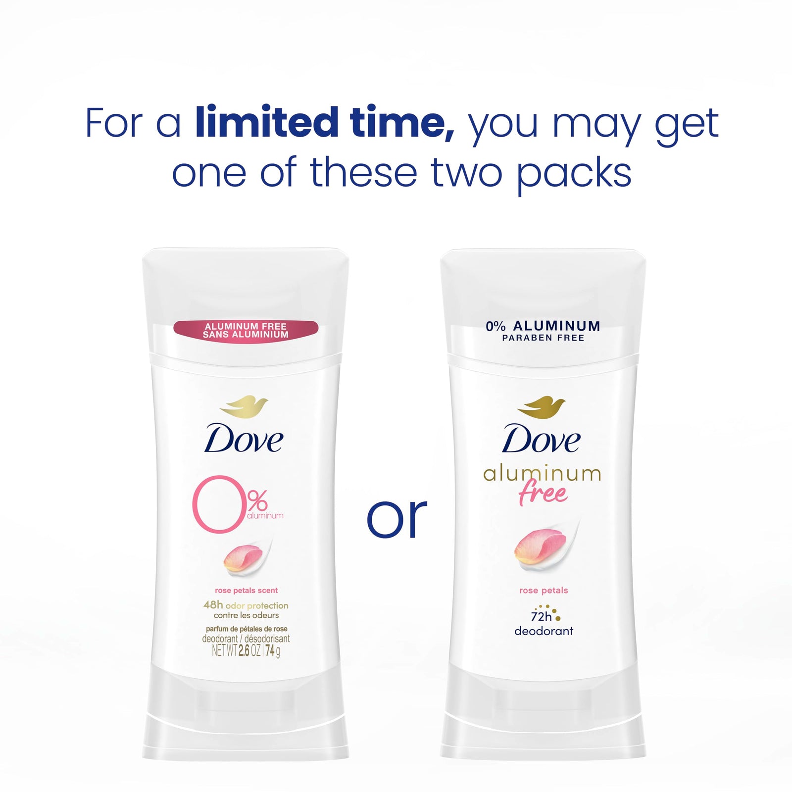 Dove Aluminum Free Deodorant for Women 3 Count Coconut and Pink Jasmine 72 hour odor protection 2.6 oz