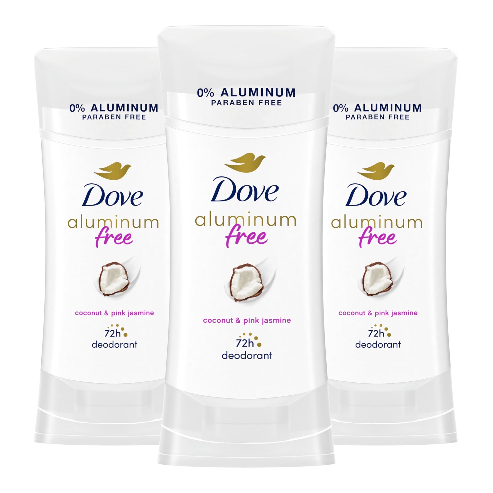 Dove Aluminum Free Deodorant for Women 3 Count Coconut and Pink Jasmine 72 hour odor protection 2.6 oz