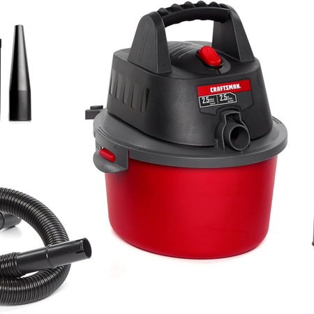 CRAFTSMAN CMXEVBE17250 2.5 Gallon 2.5 Peak HP Wet/Dry Shop Vac, Portable Shop Vacuum Wet and Dry with Filter Bag, Hose and 6-Piece Micro Cleaning Kit for Intricate and Detail Cleaning