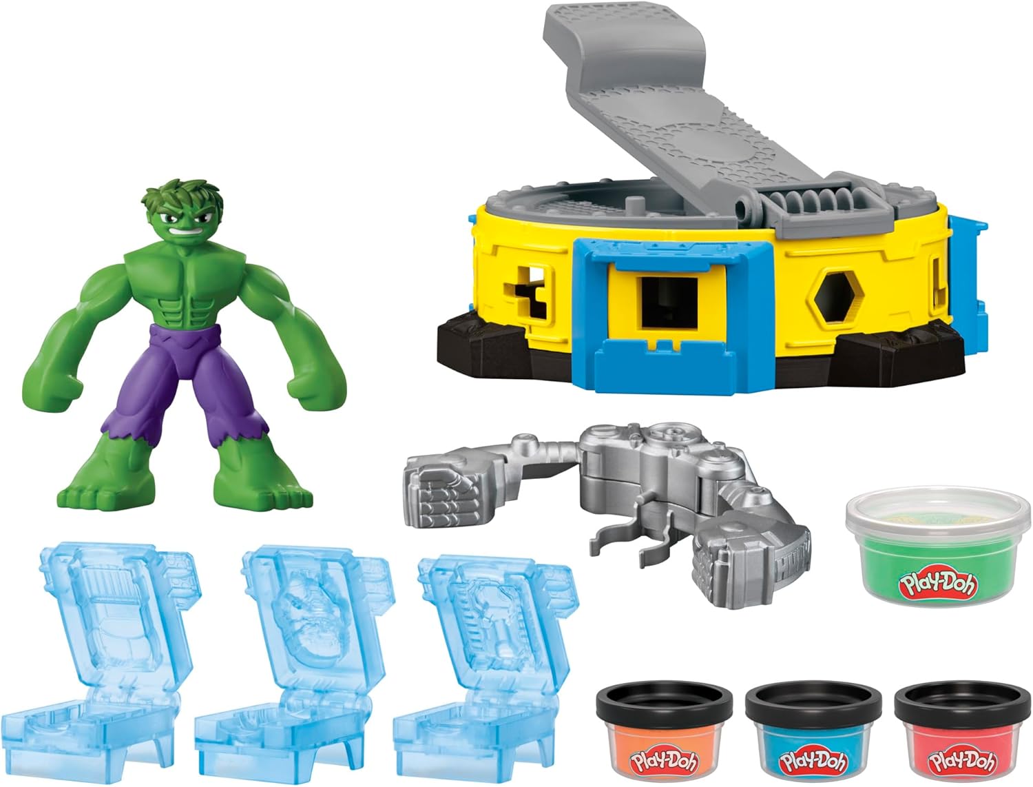 Play-Doh Marvel Hulk Smash & Squish Kids Playset with Bendy Action Figure and Accessories, Imagination Toys for Boys and Girls 4 and Up