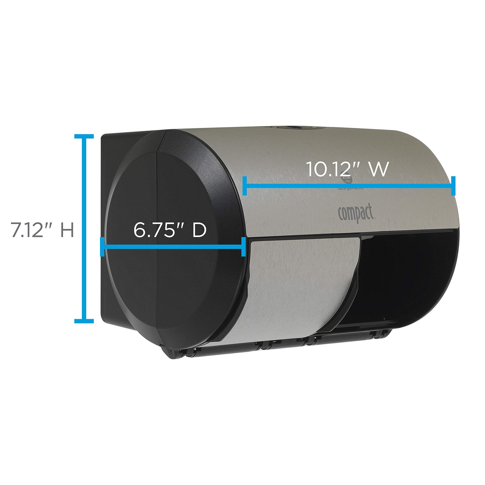 Georgia-Pacific Compact 2-Roll Side-by-Side Coreless High-Capacity Toilet Paper Dispenser by GP PRO (Georgia-Pacific), Stainless, 56798, 10.120" W x 6.750" D x 7.120" H, Stainless Steel