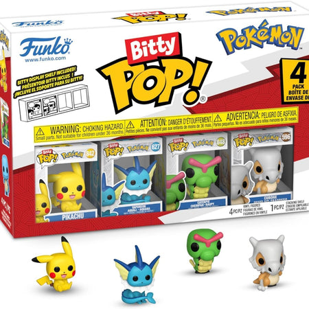 Funko Pop! Bitty: Pokemon - Pikachu, Vaporeon, Caterpie, and Cubone - 0.9 Inch (2.2 Cm) Collectable - Stackable Display Shelf Included - Gift Idea - Party Bags Stocking