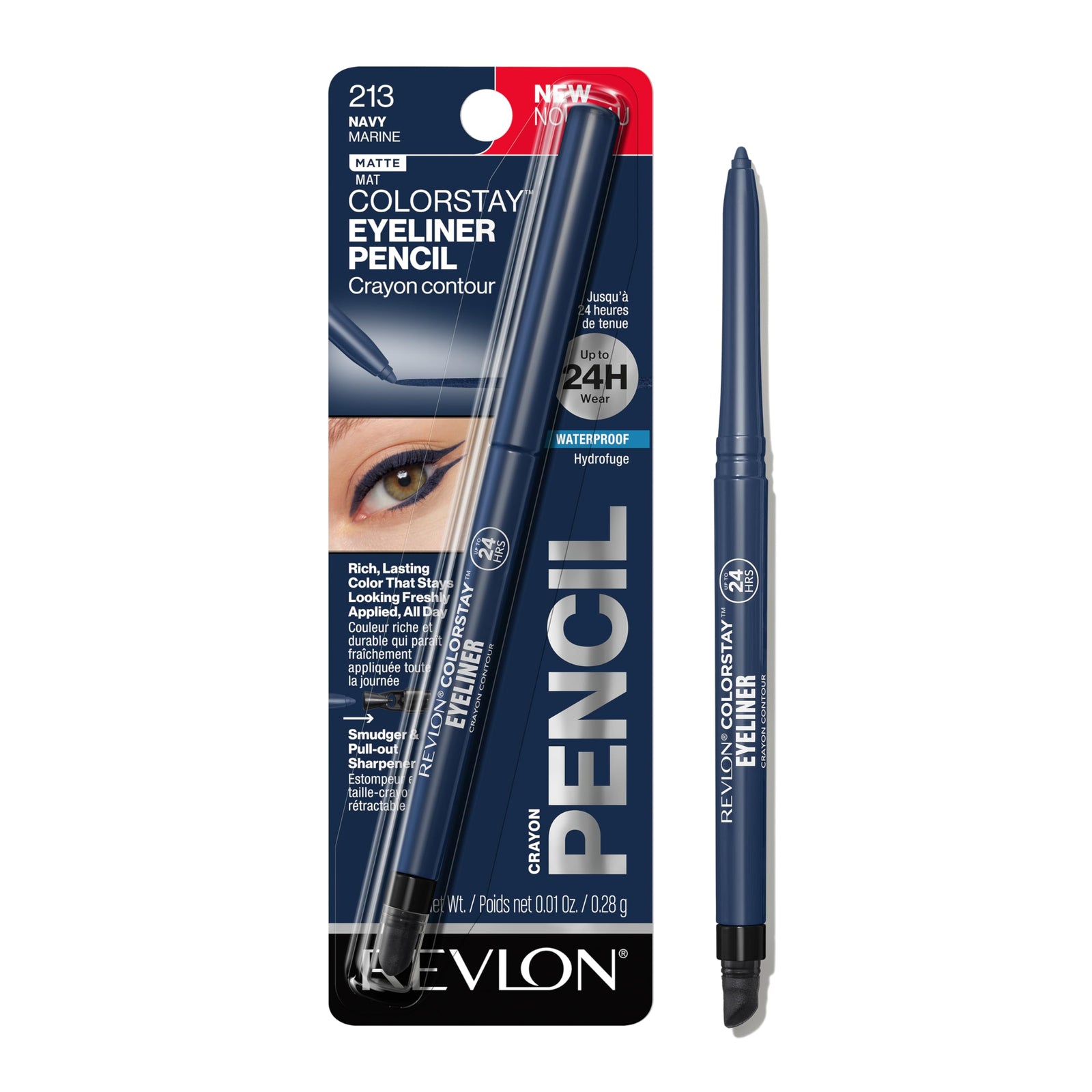 Revlon ColorStay Pencil Waterproof Eyeliner, Smudge-Proof, Eye Makeup with Built-In Sharpener, Stocking Stuffer for Women, 201 Black, 0.01 oz