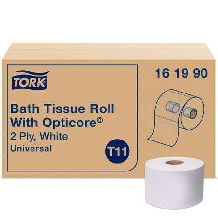 Tork OptiCore Mid-size Toilet Paper Roll White T11, Universal, 2-ply, 36 x 865 sheets, 161990