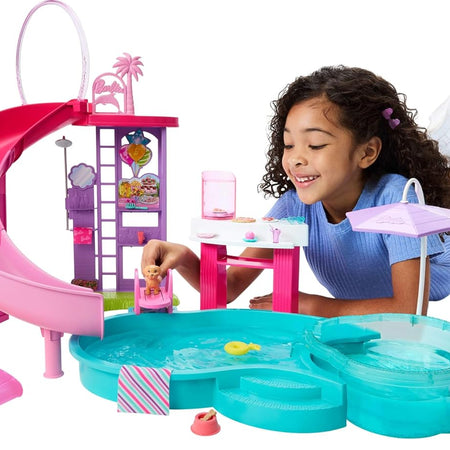 Barbie Dream Pool Playset with 6 Play Areas, Including Slide & Bubbling Hot Tub, Plus 20+ Accessories Like Pet, Floaties & More