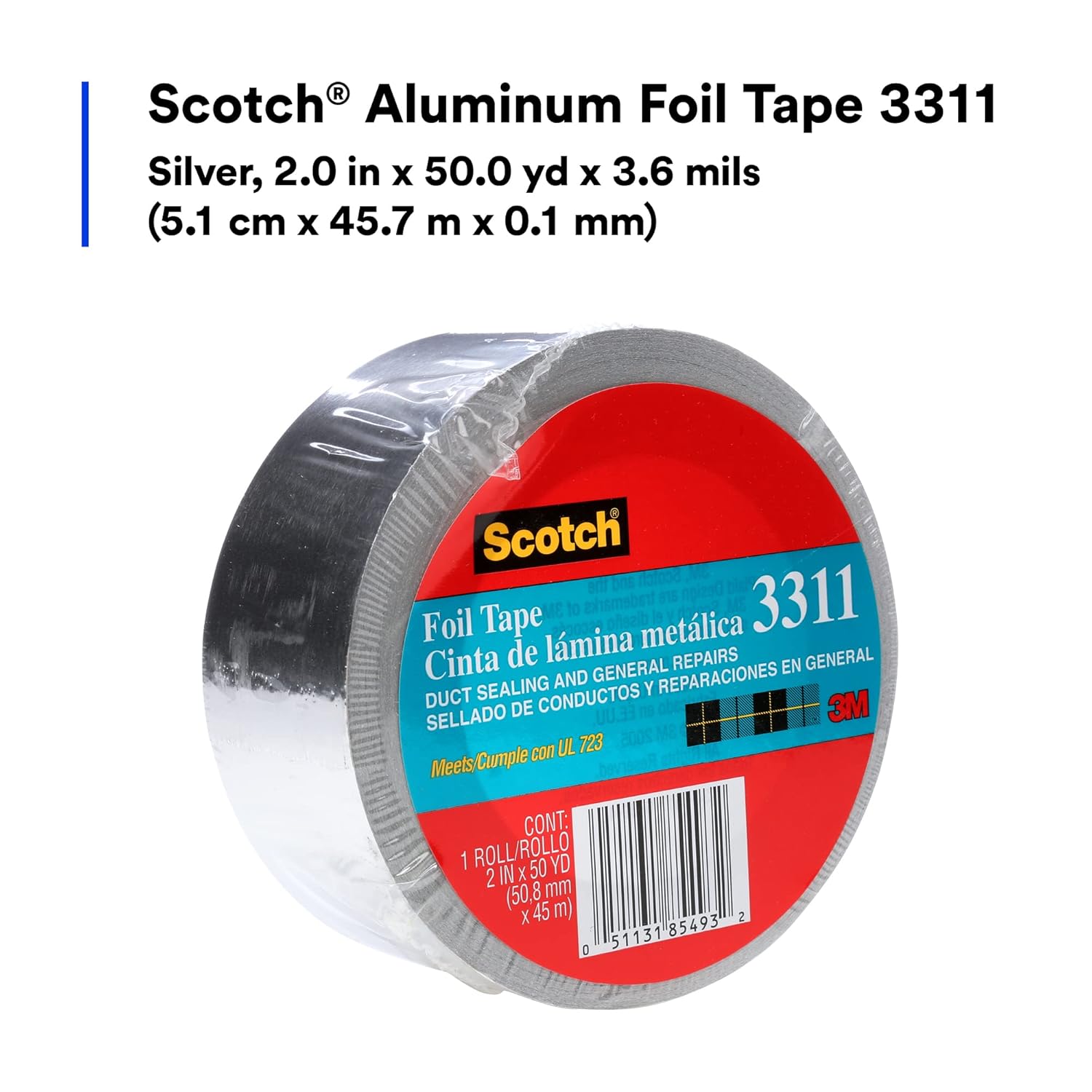 Scotch Foil Tape, 2 inches by 50 Yards, 3311, 1 roll
