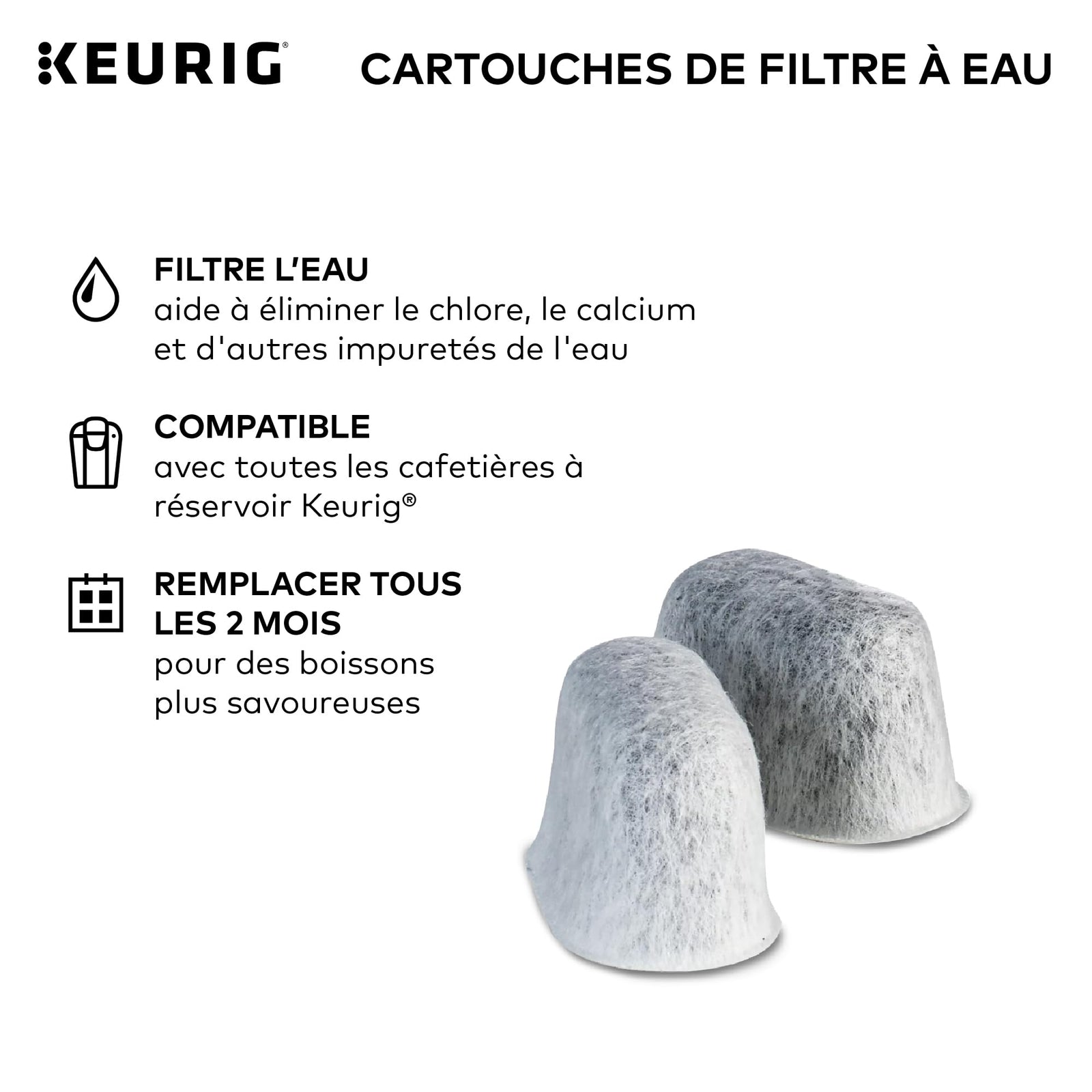 Keurig Water Filter Refill Cartridges, Replacement Water Filter Cartridges, Compatible with 2.0 K-Cup Pod Coffee Makers, 2 Count