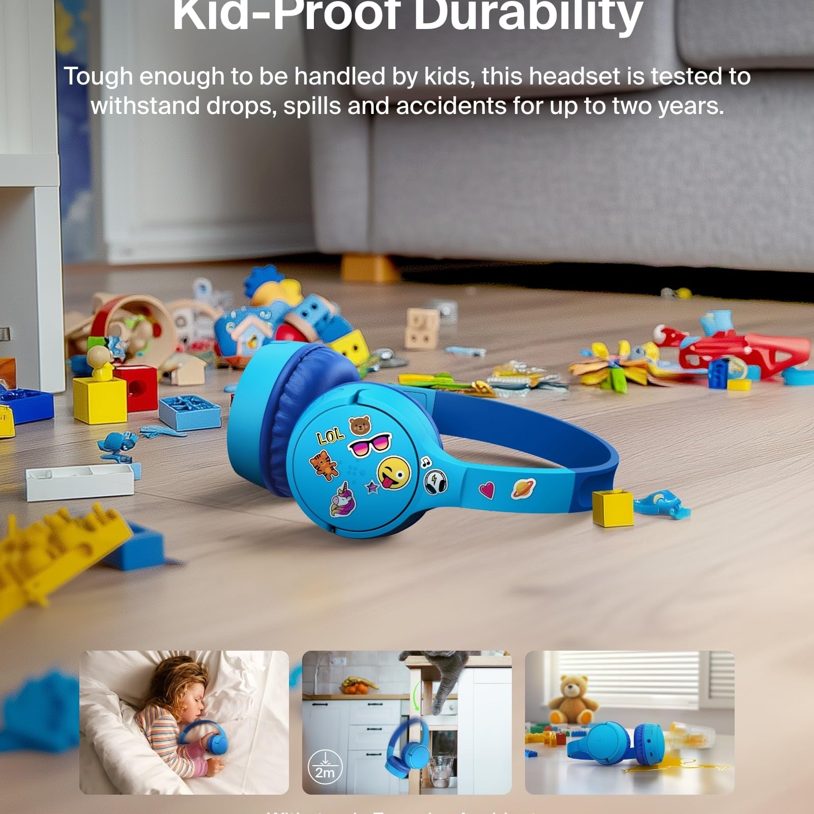 Belkin SoundForm Mini - Wireless Bluetooth Kids Headphones, 30H Battery, 85dB Safe Volume Limit, Built-in Microphone - Toddler On-Ear Earphones for iPhone, iPad, Fire Tablet, Ideal for School - White