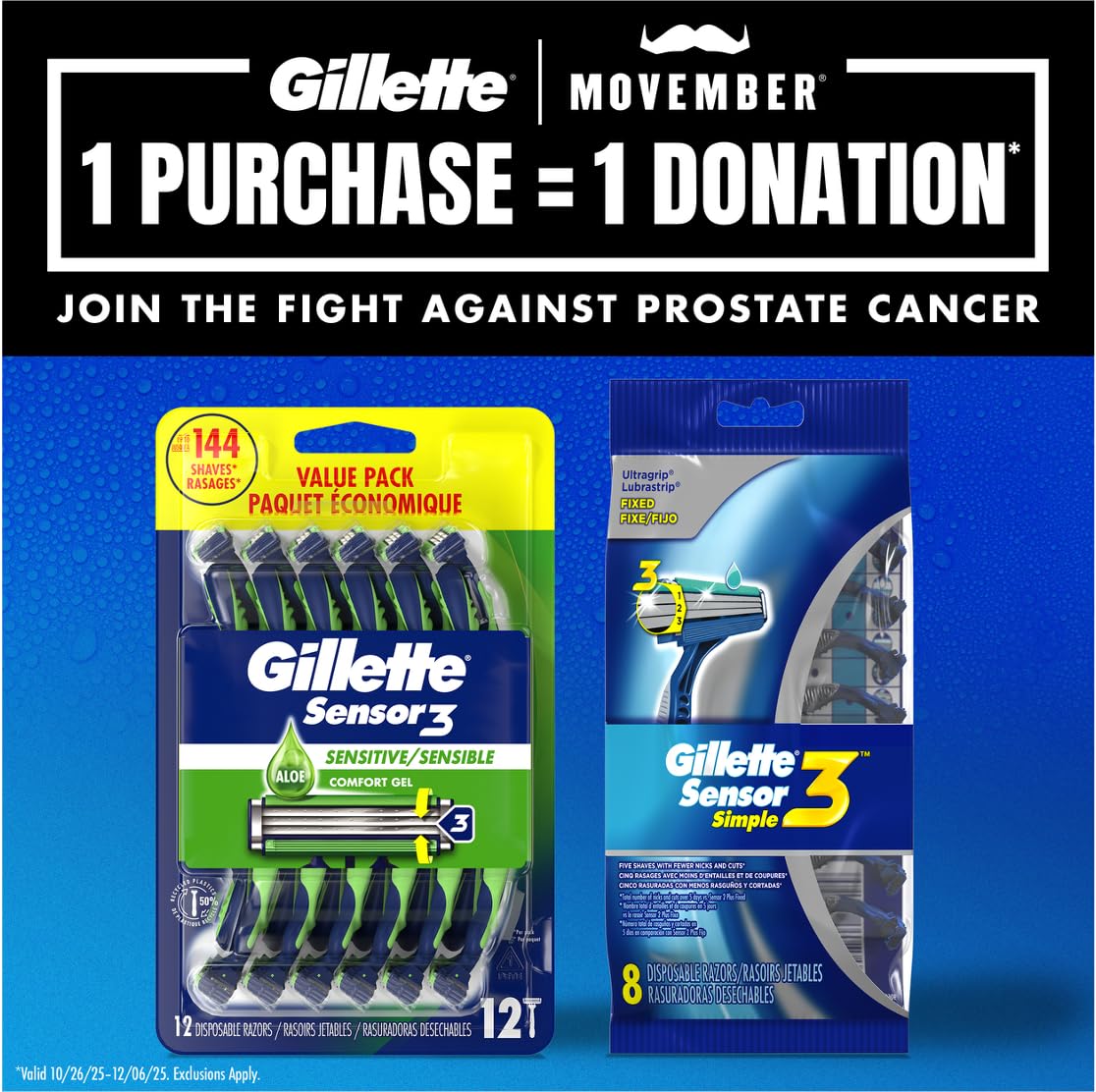 Gillette Sensor3 Comfort, 8 Count | Disposable | For Men | Lubrastrip | Pack of 2