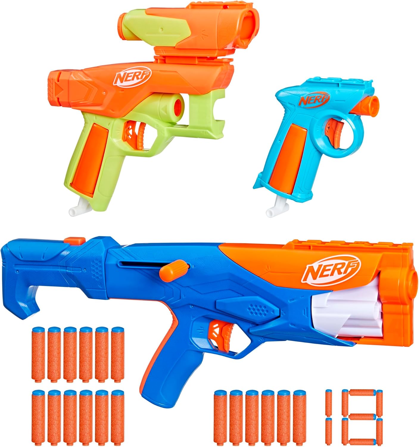Nerf N Series Gear Up Pack, 3X Blasters, 18 Nerf N1 Darts, Kids Gifts, Outdoor Games, Ages 8+
